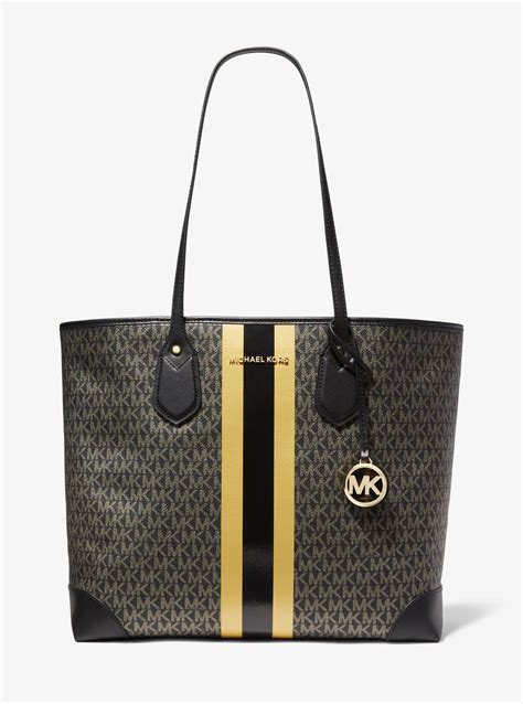 michael kors stripe tote|Michael Kors Tote with zipper.